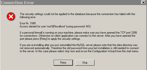 mysql安装错误1045解决方法